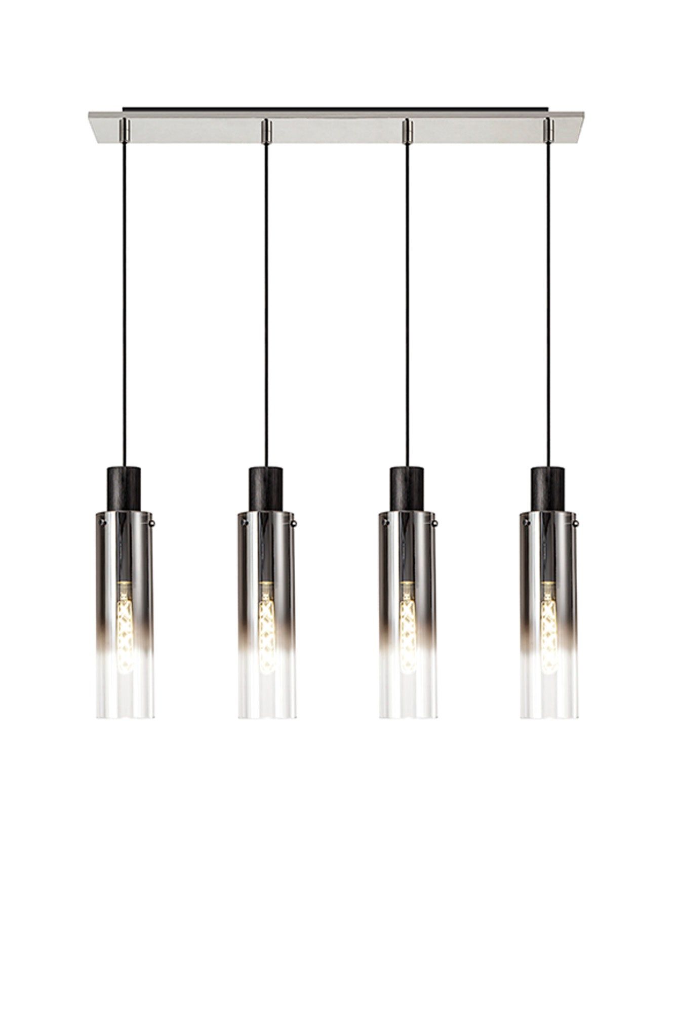 Hailey Slim Linear Pendant, 4/5/7 Light Adjustable E27, Black/Smoke Fade Glass