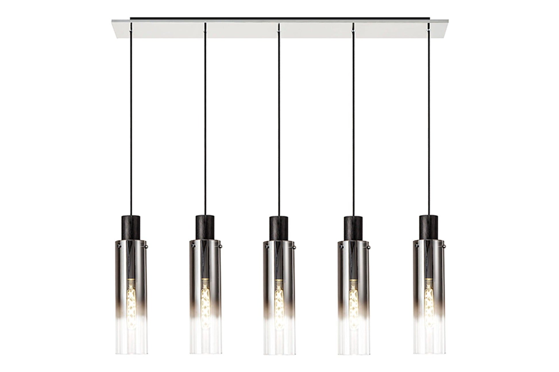 Hailey Slim Linear Pendant, 4/5/7 Light Adjustable E27, Black/Smoke Fade Glass