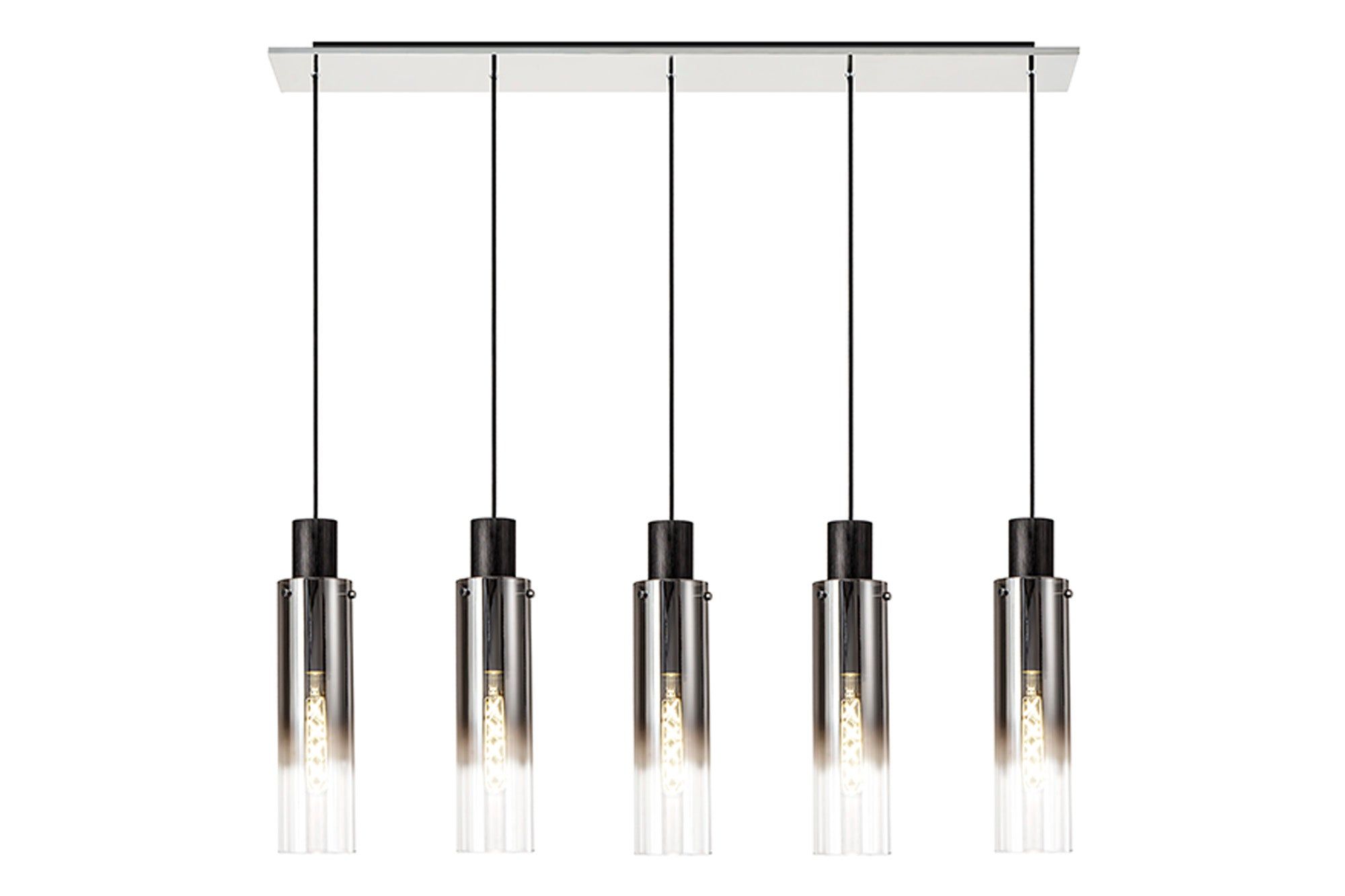 Hailey Slim Linear Pendant, 4/5/7 Light Adjustable E27, Black/Smoke Fade Glass