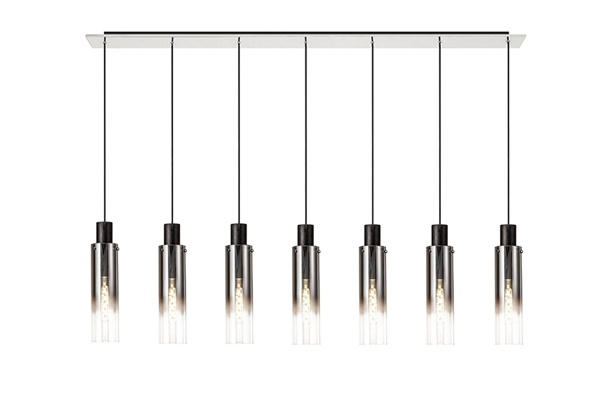 Hailey Slim Linear Pendant, 4/5/7 Light Adjustable E27, Black/Smoke Fade Glass