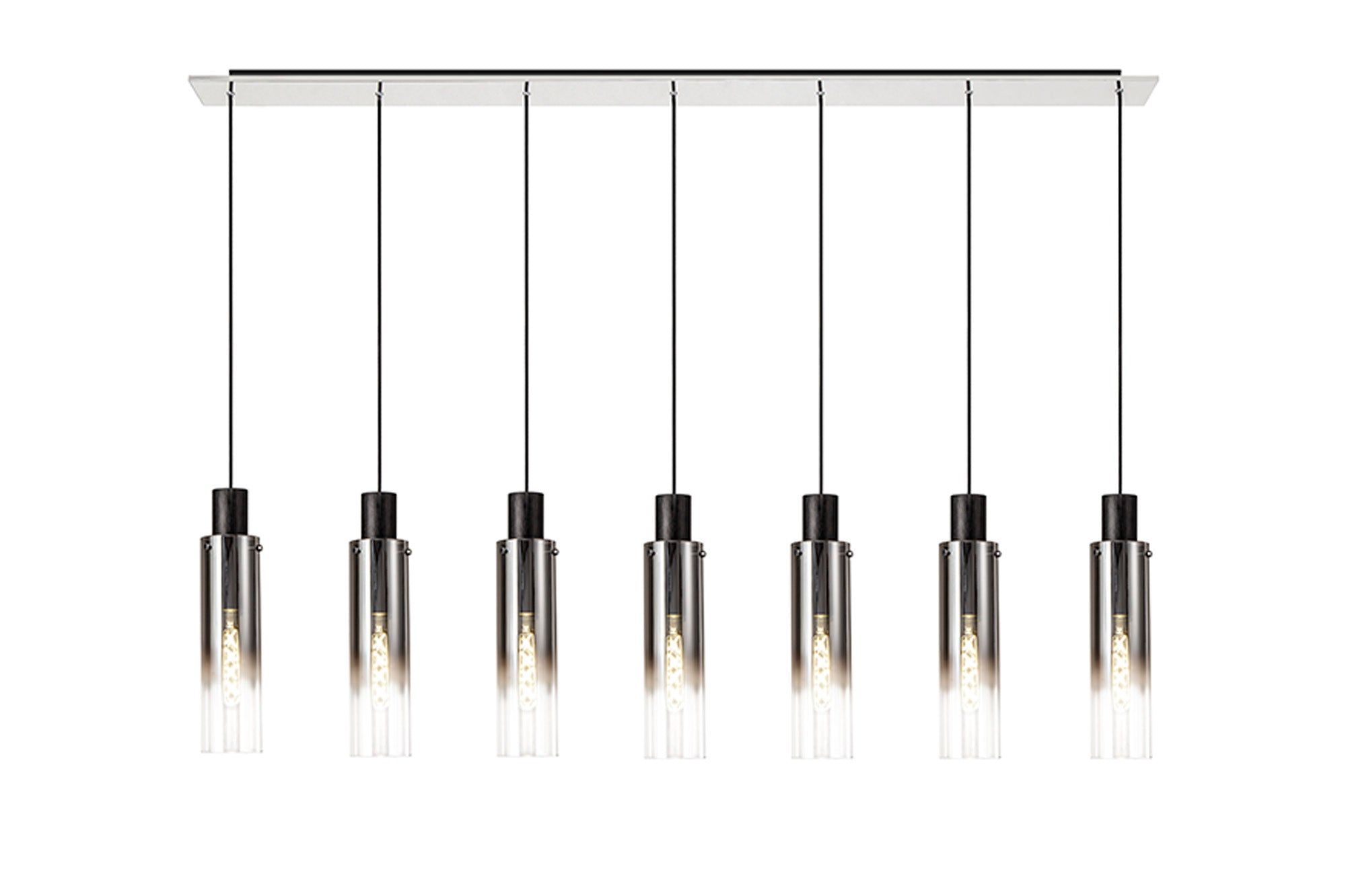 Hailey Slim Linear Pendant, 4/5/7 Light Adjustable E27, Black/Smoke Fade Glass