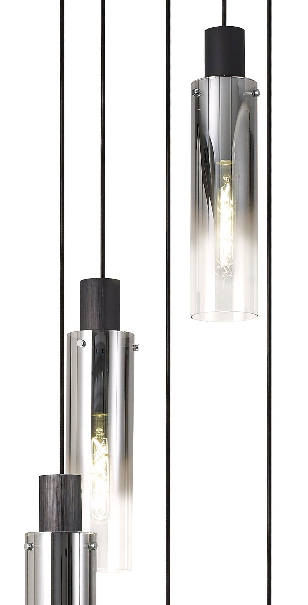 Hailey Slim Round Pendant, 15/21/3/5/9 Light Adjustable E27, Black/Smoke Fade Glass, Item Weight: 25.3kg