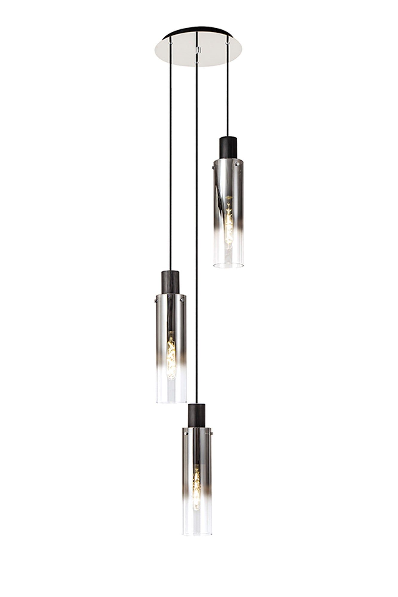 Hailey Slim Round Pendant, 15/21/3/5/9 Light Adjustable E27, Black/Smoke Fade Glass, Item Weight: 25.3kg