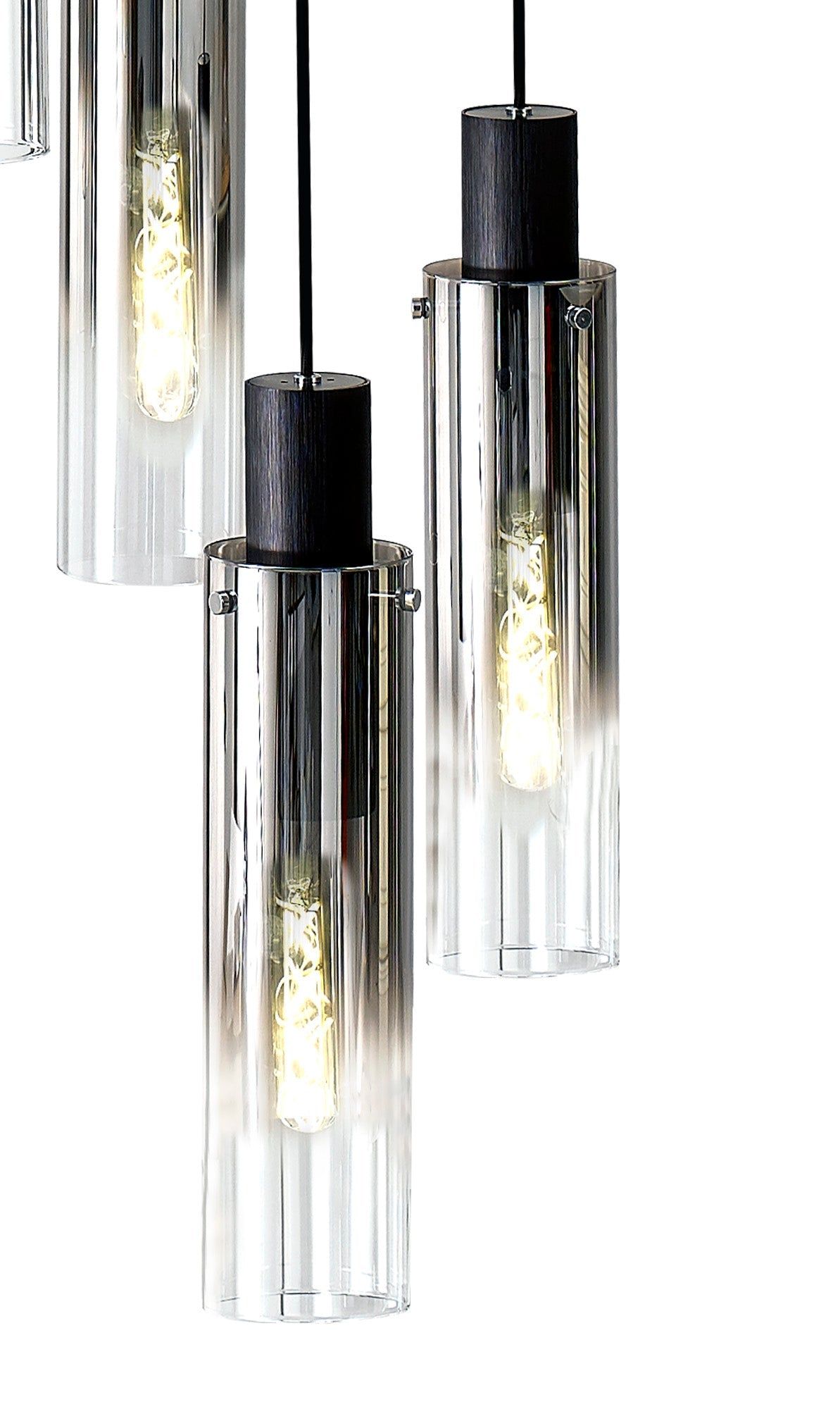 Hailey Slim Round Pendant, 15/21/3/5/9 Light Adjustable E27, Black/Smoke Fade Glass, Item Weight: 25.3kg