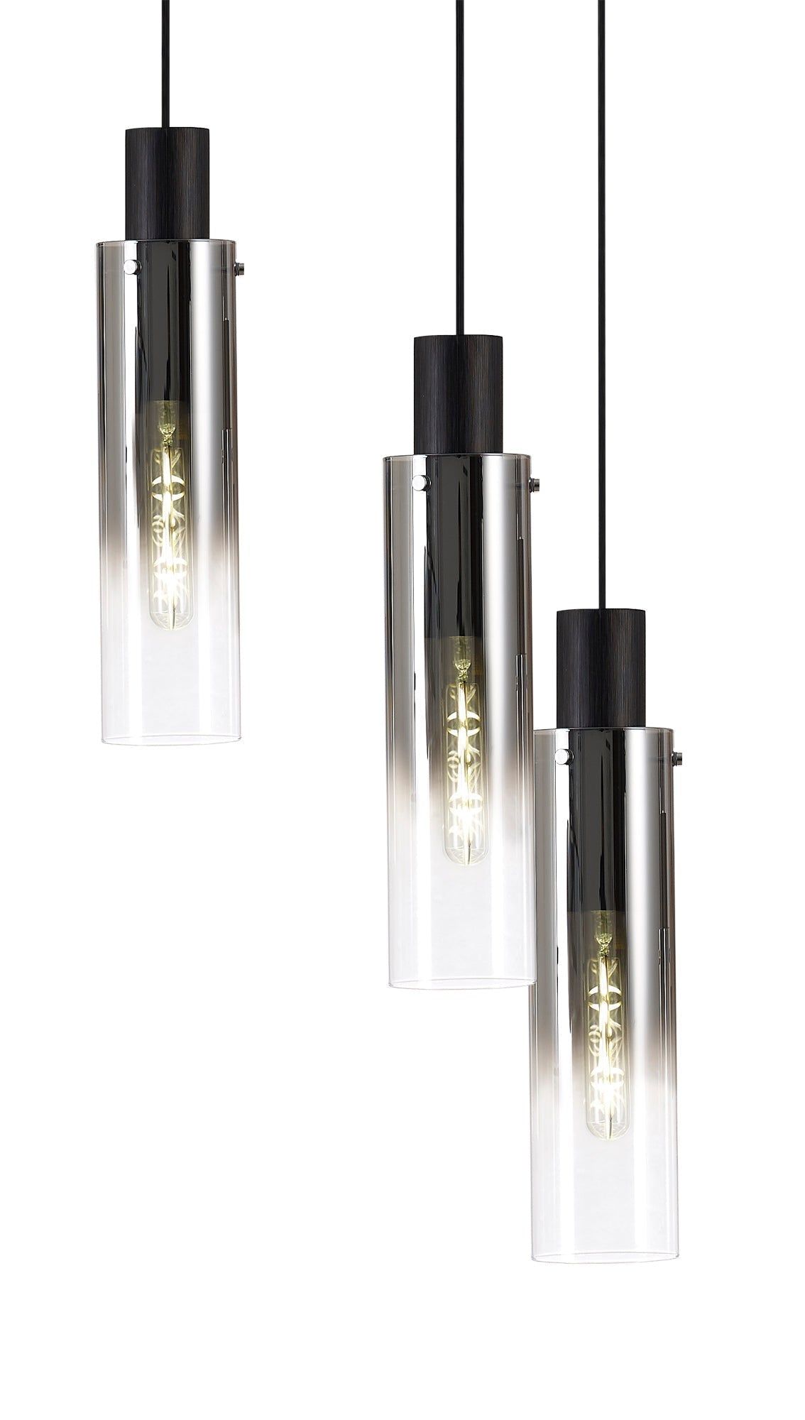 Hailey Slim Round Pendant, 15/21/3/5/9 Light Adjustable E27, Black/Smoke Fade Glass, Item Weight: 25.3kg