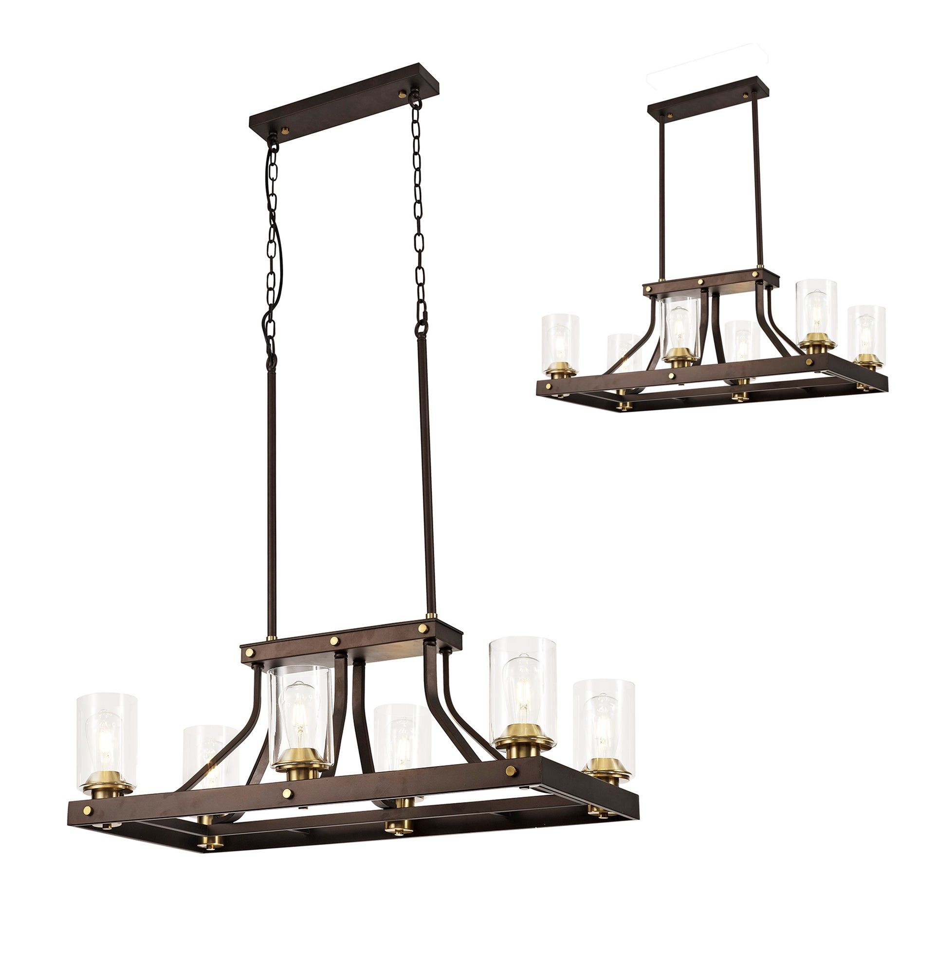 Halo Linear Pendant 6 Light E27, Brown Oxide/Bronze With Clear Glass Shades