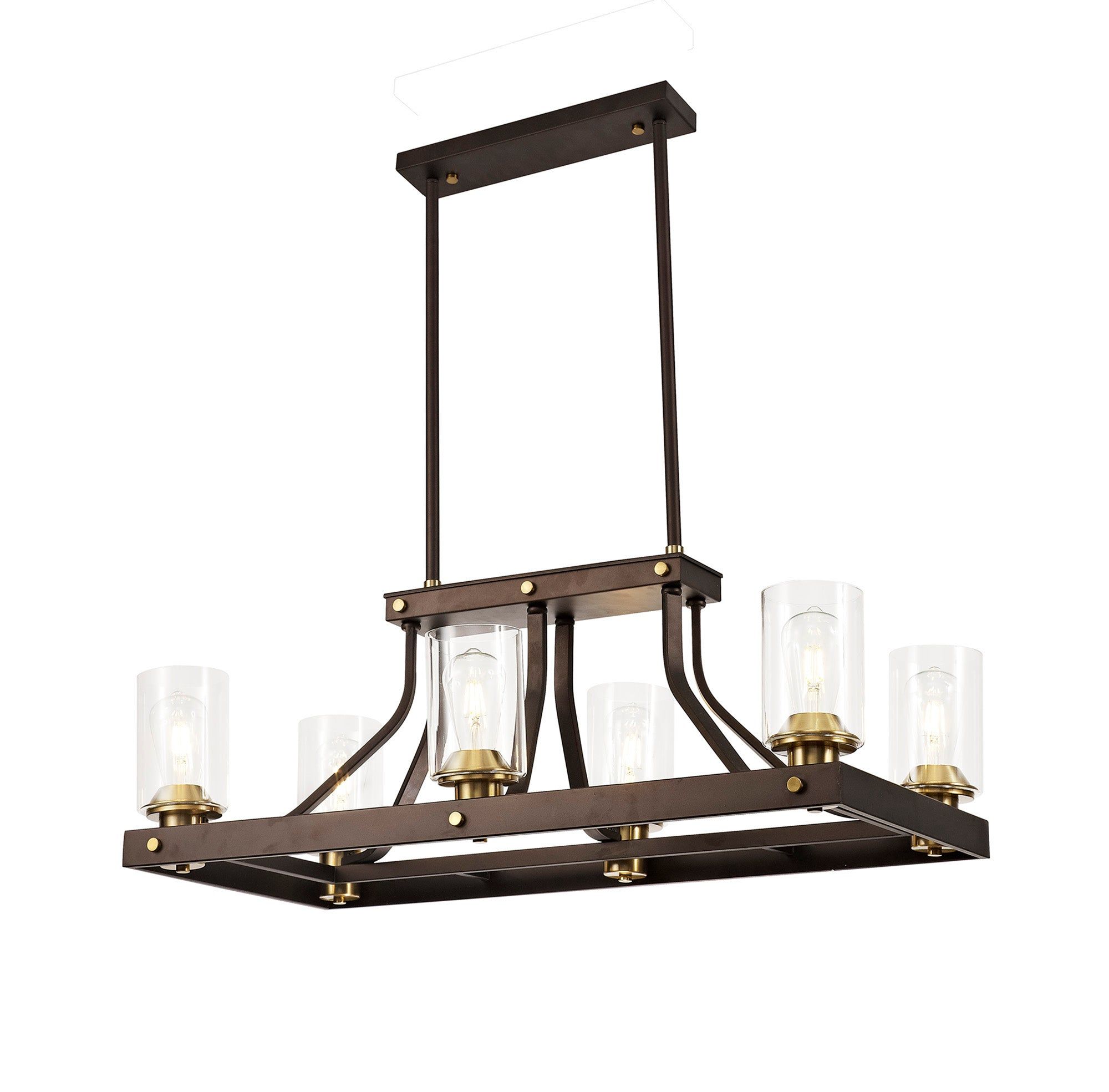 Halo Linear Pendant 6 Light E27, Brown Oxide/Bronze With Clear Glass Shades