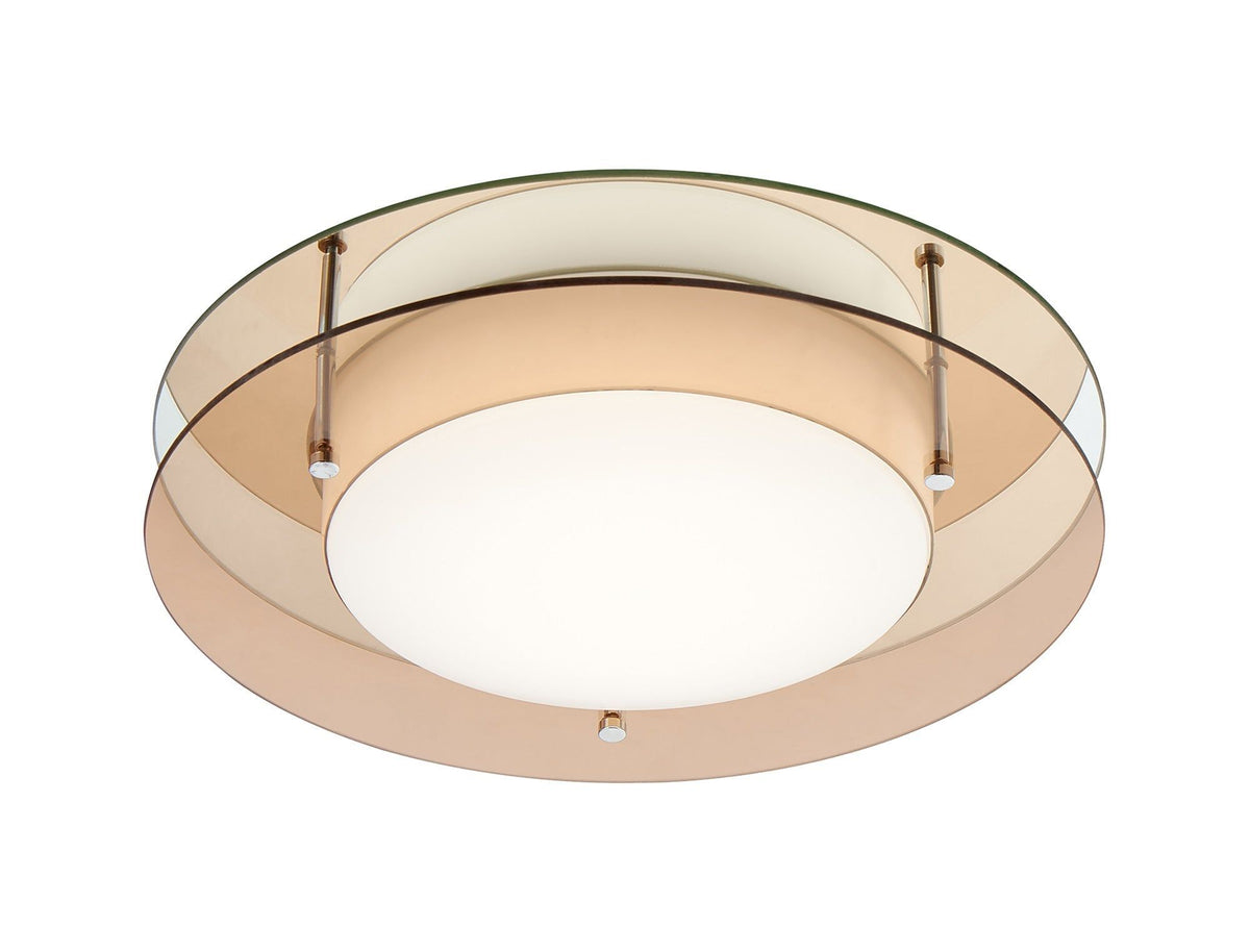 Hilltop Led Flush Ceiling Lights, 1 x 18W LED, 3000K, 1620lm, IP44, 3yrs Warranty - Amber & Mirror IP20