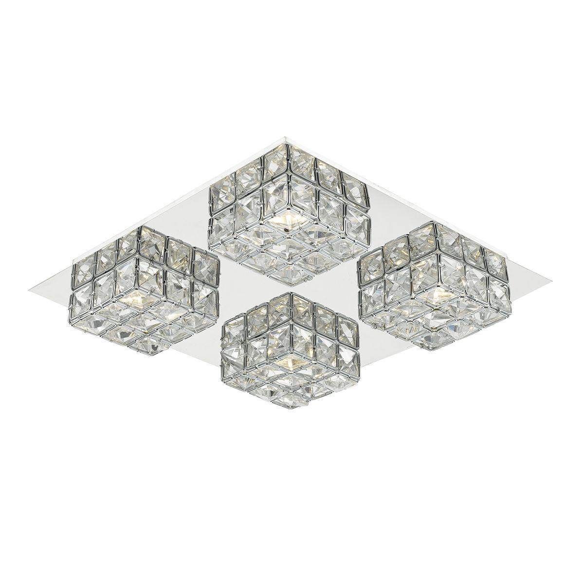 Dar Imogen LED flush glass faceted squares Polished Chrome frame - Cusack Lighting