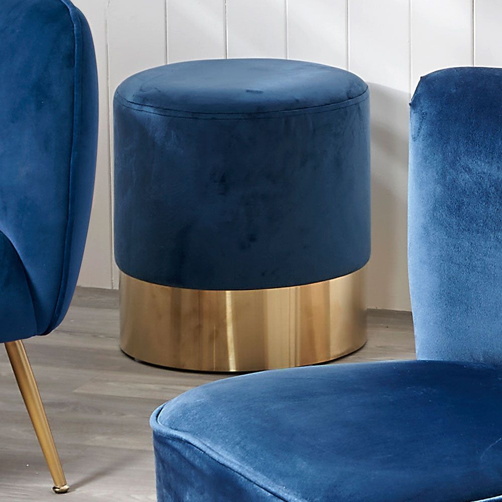 Juliana Sapphire Blue Pouffe with Gold Base