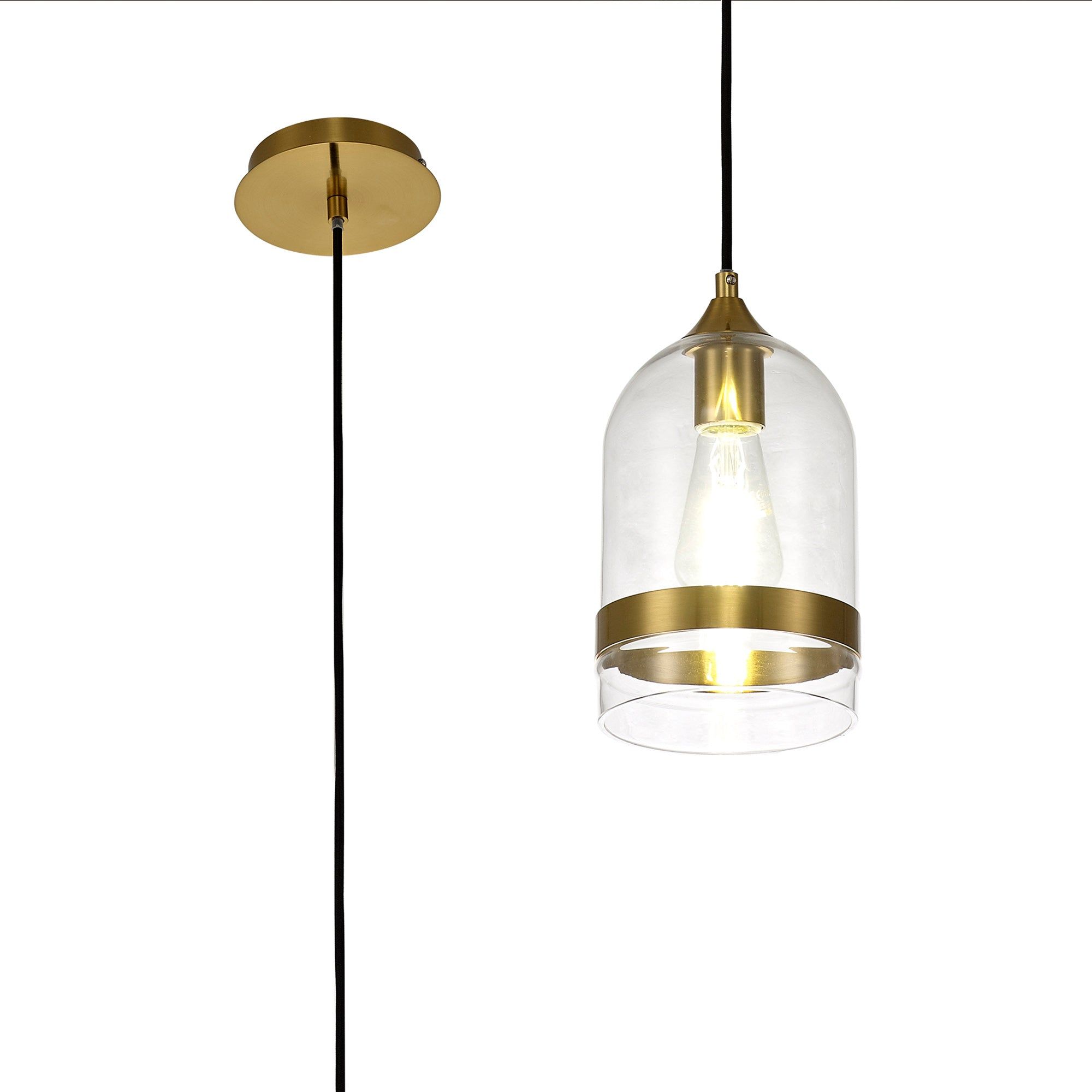 Kansas Pendant Cone, 1 x E27, Cone/Dome, Small/Medium, Smoked Black/Anique Brass - Cusack Lighting