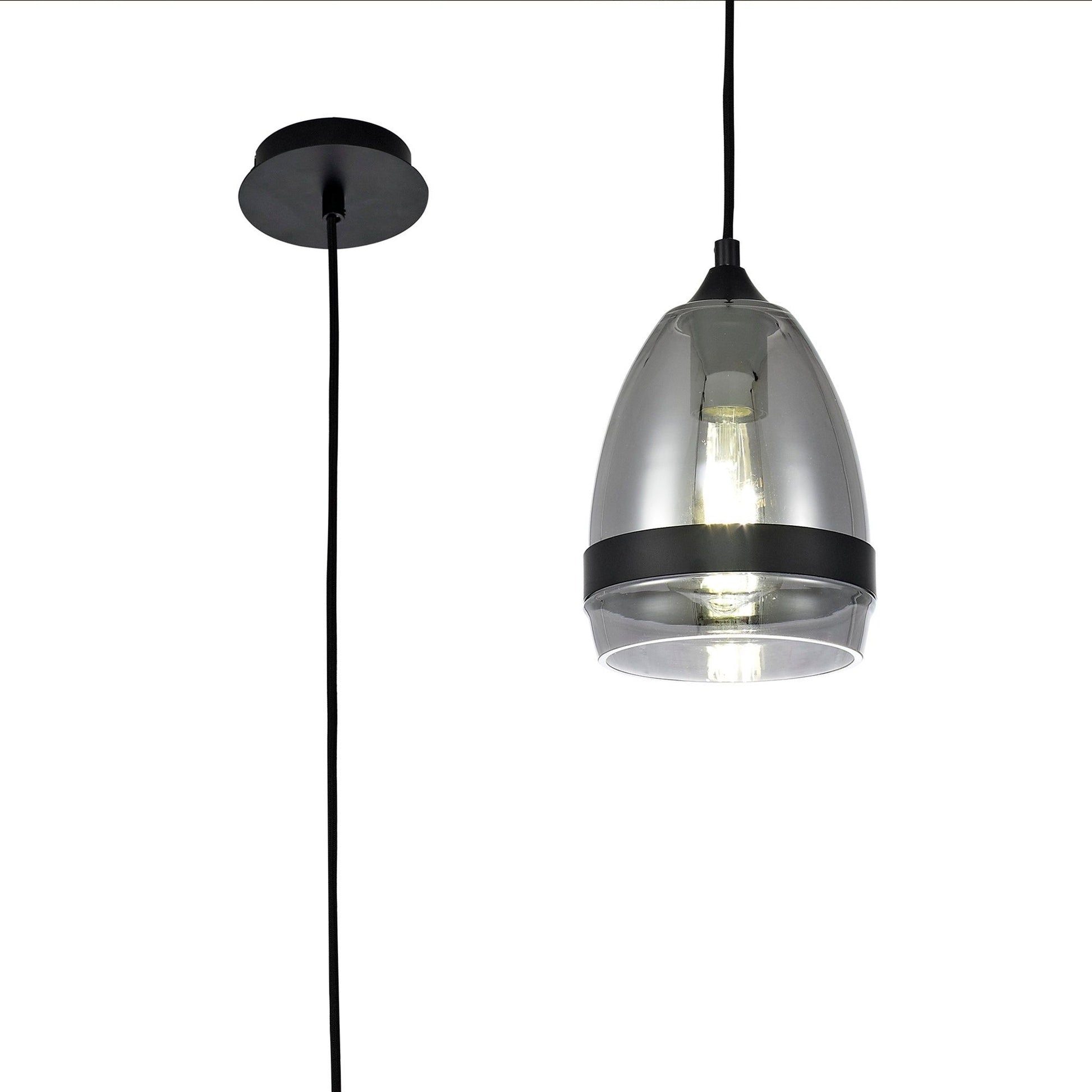 Kansas Pendant Cone, 1 x E27, Cone/Dome, Small/Medium, Smoked Black/Anique Brass - Cusack Lighting