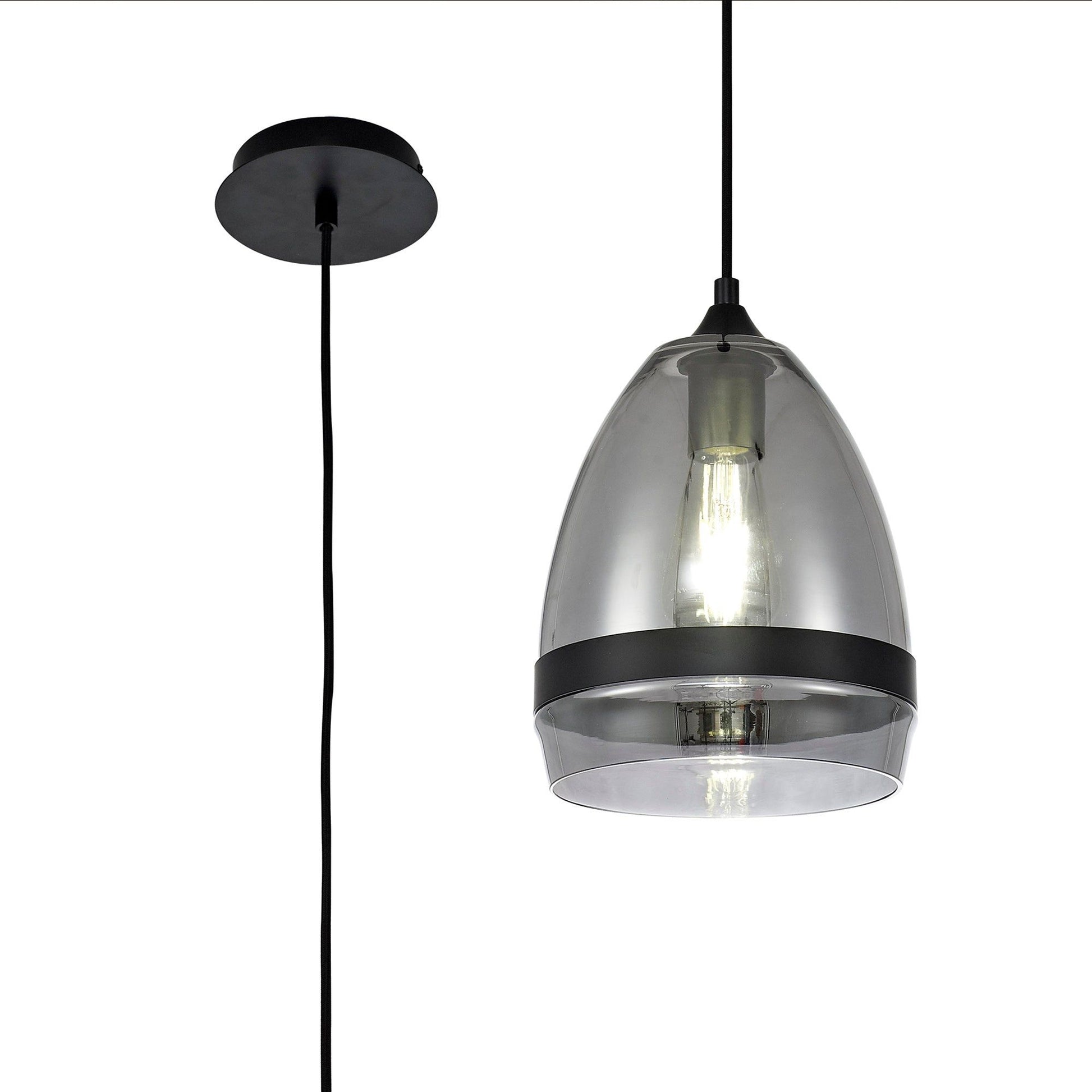 Kansas Pendant Cone, 1 x E27, Cone/Dome, Small/Medium, Smoked Black/Anique Brass - Cusack Lighting