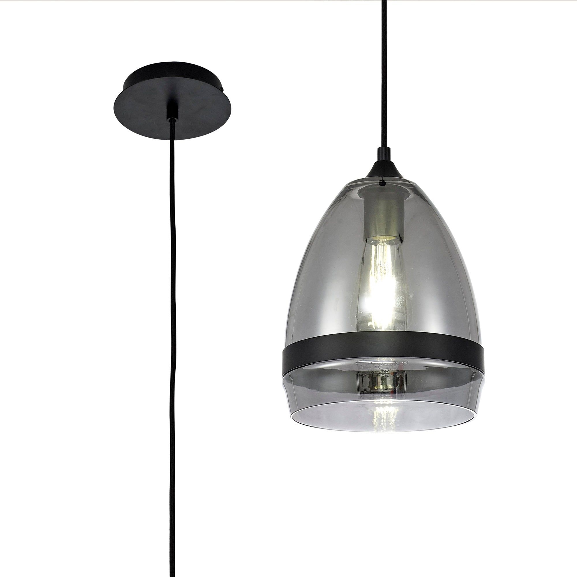 Kansas Pendant Cone, 1 x E27, Cone/Dome, Small/Medium, Smoked Black/Anique Brass - Cusack Lighting