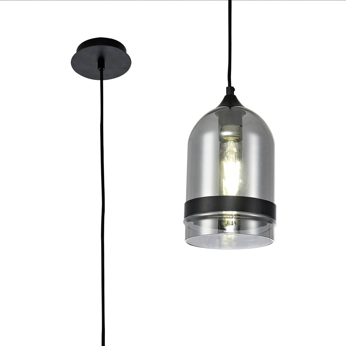 Kansas Pendant Cone, 1 x E27, Cone/Dome, Small/Medium, Smoked Black/Anique Brass - Cusack Lighting