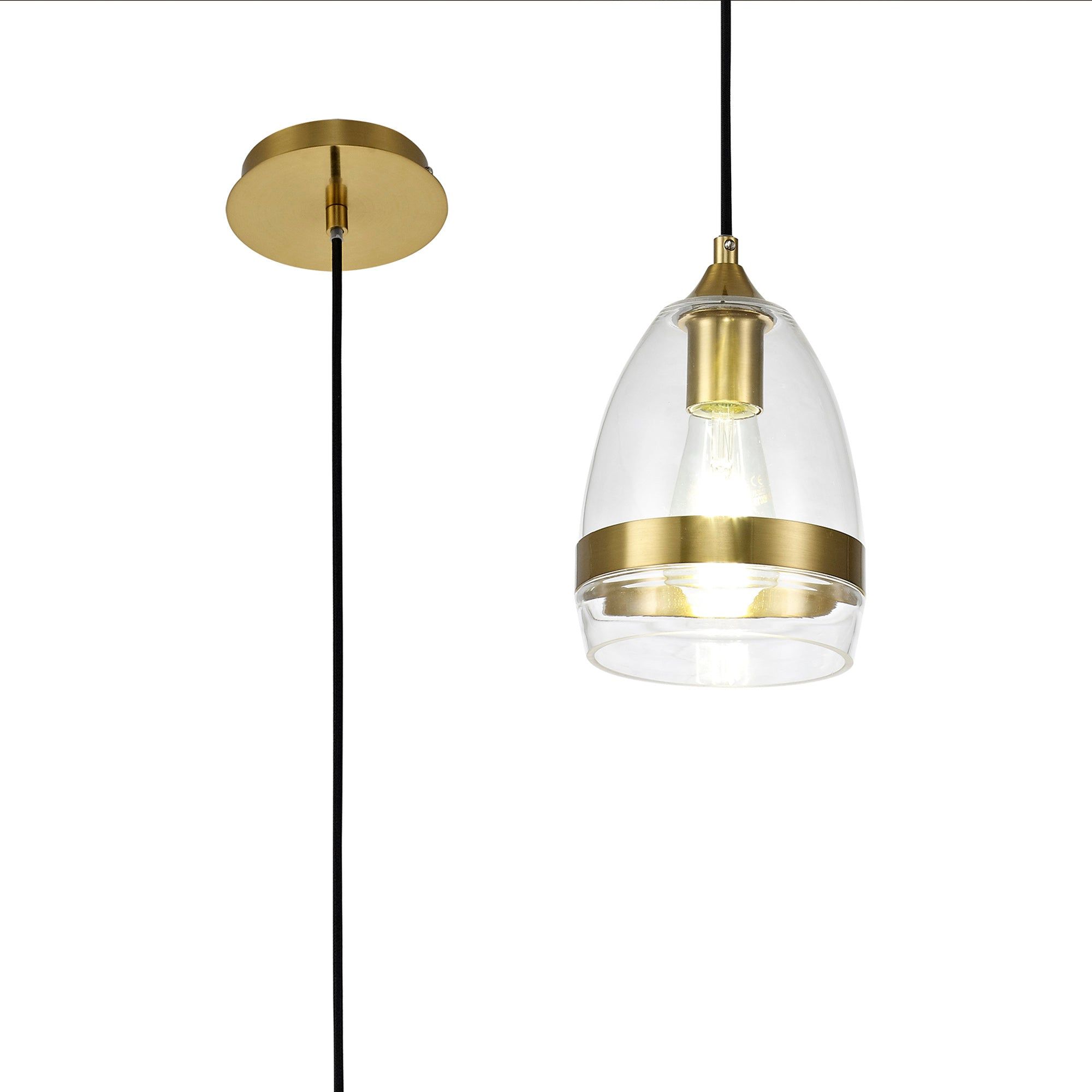 Kansas Pendant Cone, 1 x E27, Cone/Dome, Small/Medium, Smoked Black/Anique Brass - Cusack Lighting