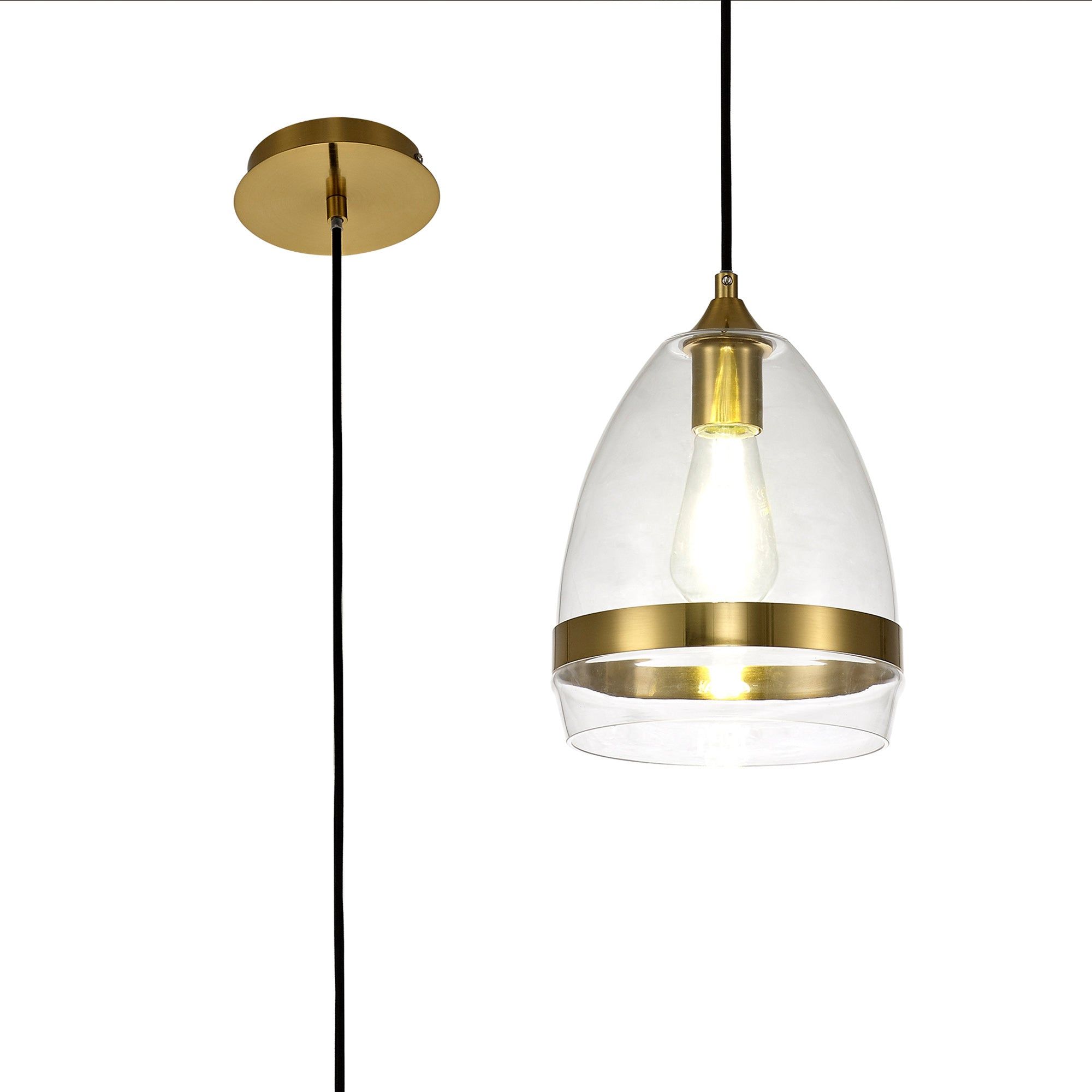 Kansas Pendant Cone, 1 x E27, Cone/Dome, Small/Medium, Smoked Black/Anique Brass - Cusack Lighting