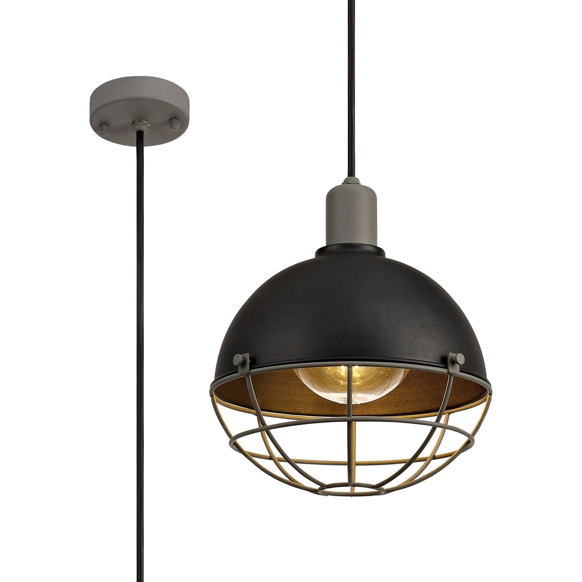 Kiacrenan Pendant, 1 Light E27, IP65, Matt Black/Grey, 2yrs Warranty