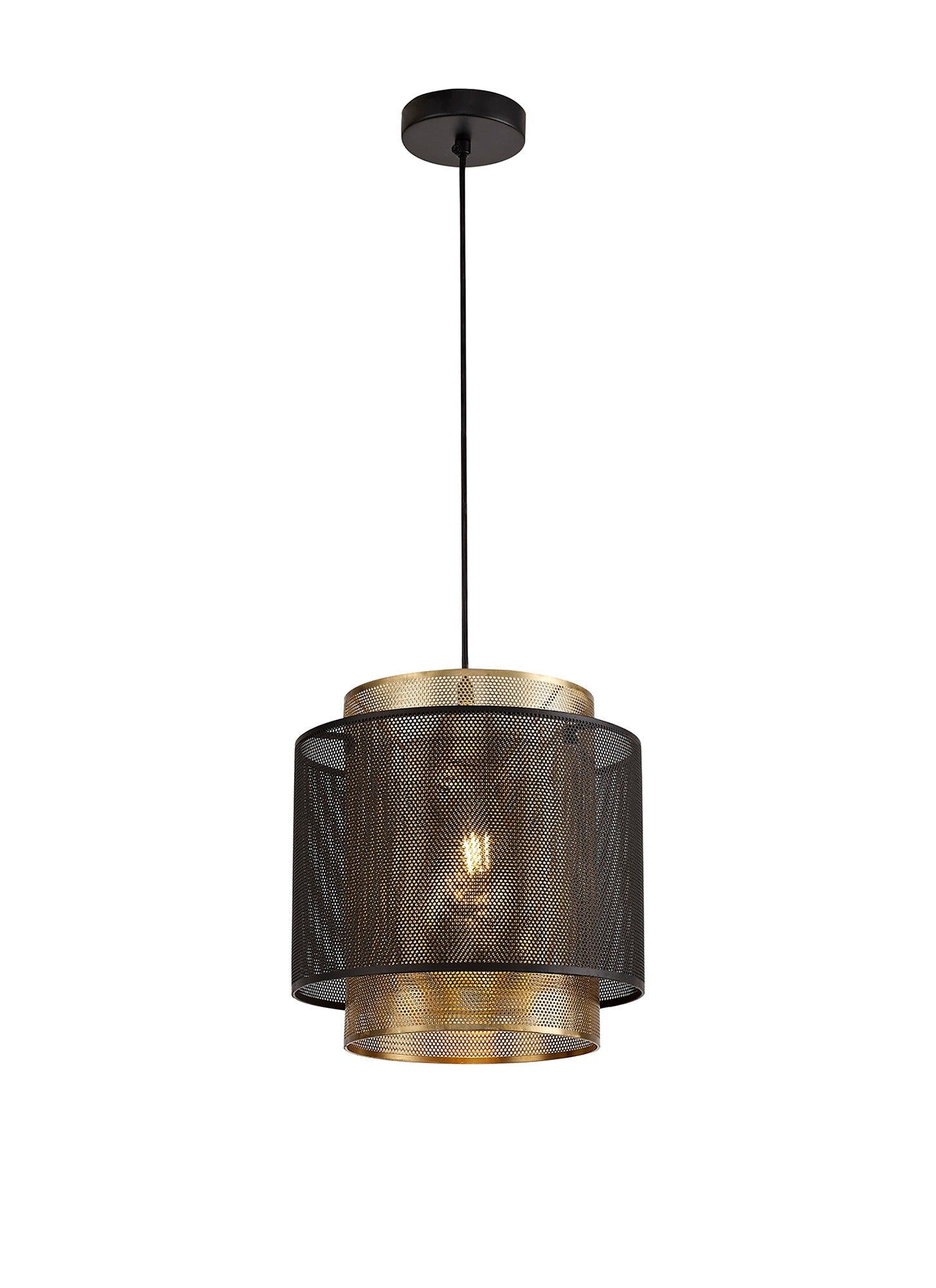 Tingr Single Small/Large Pendant, 1 Light Adjustable E27, Matt Black/Satin Gold