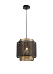 Tingr Single Small/Large Pendant, 1 Light Adjustable E27, Matt Black/Satin Gold