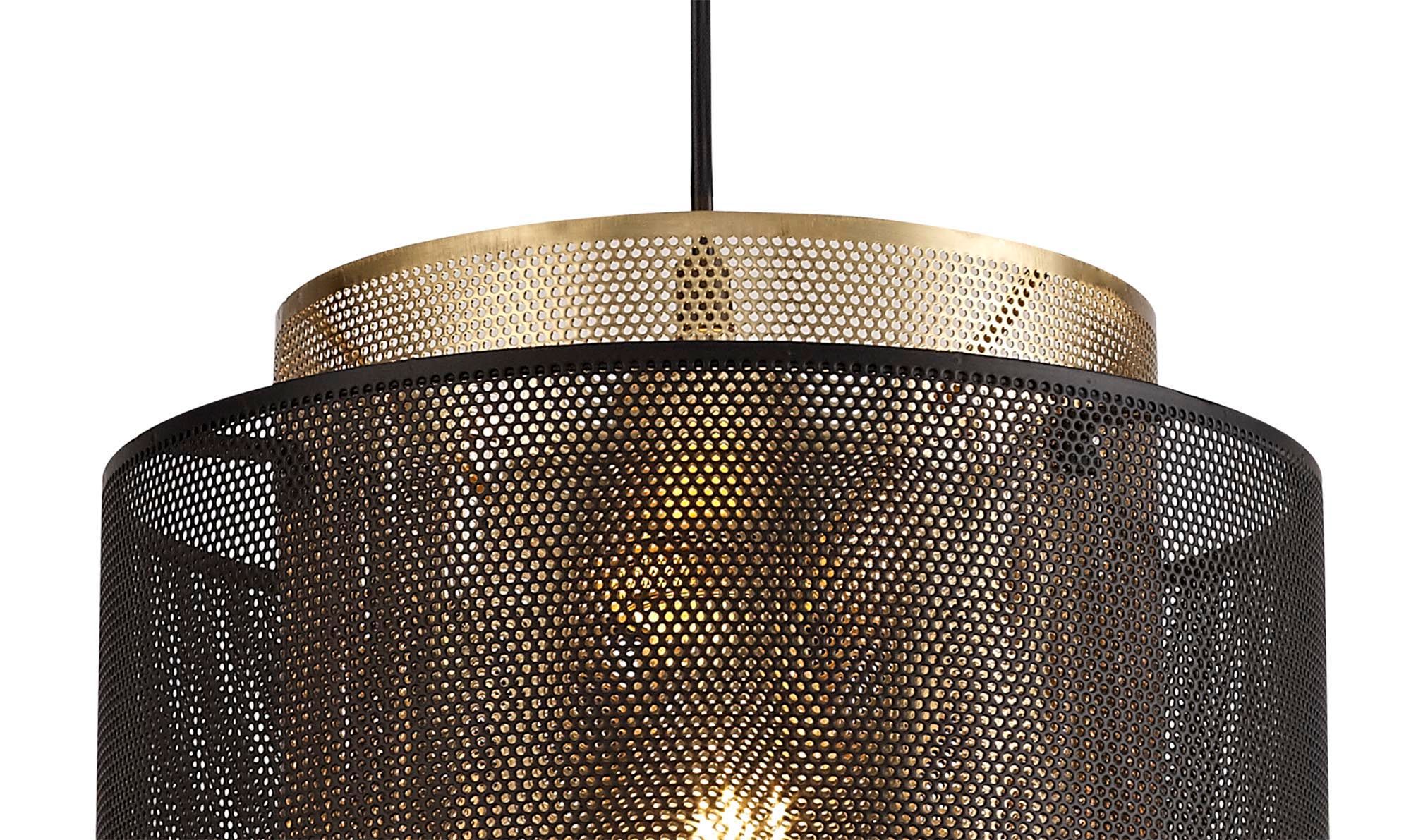 Tingr Single Small/Large Pendant, 1 Light Adjustable E27, Matt Black/Satin Gold