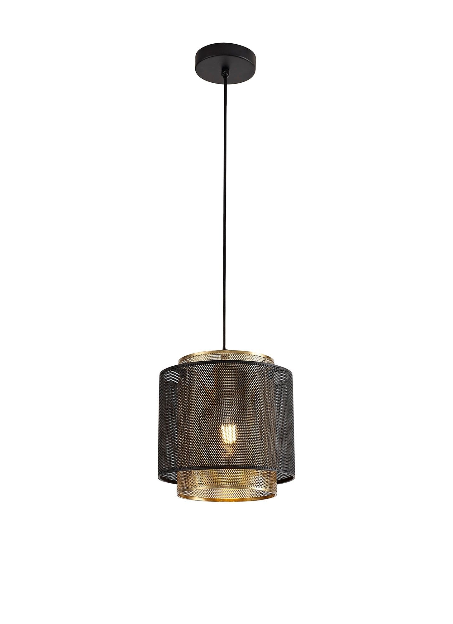 Tingr Single Small/Large Pendant, 1 Light Adjustable E27, Matt Black/Satin Gold