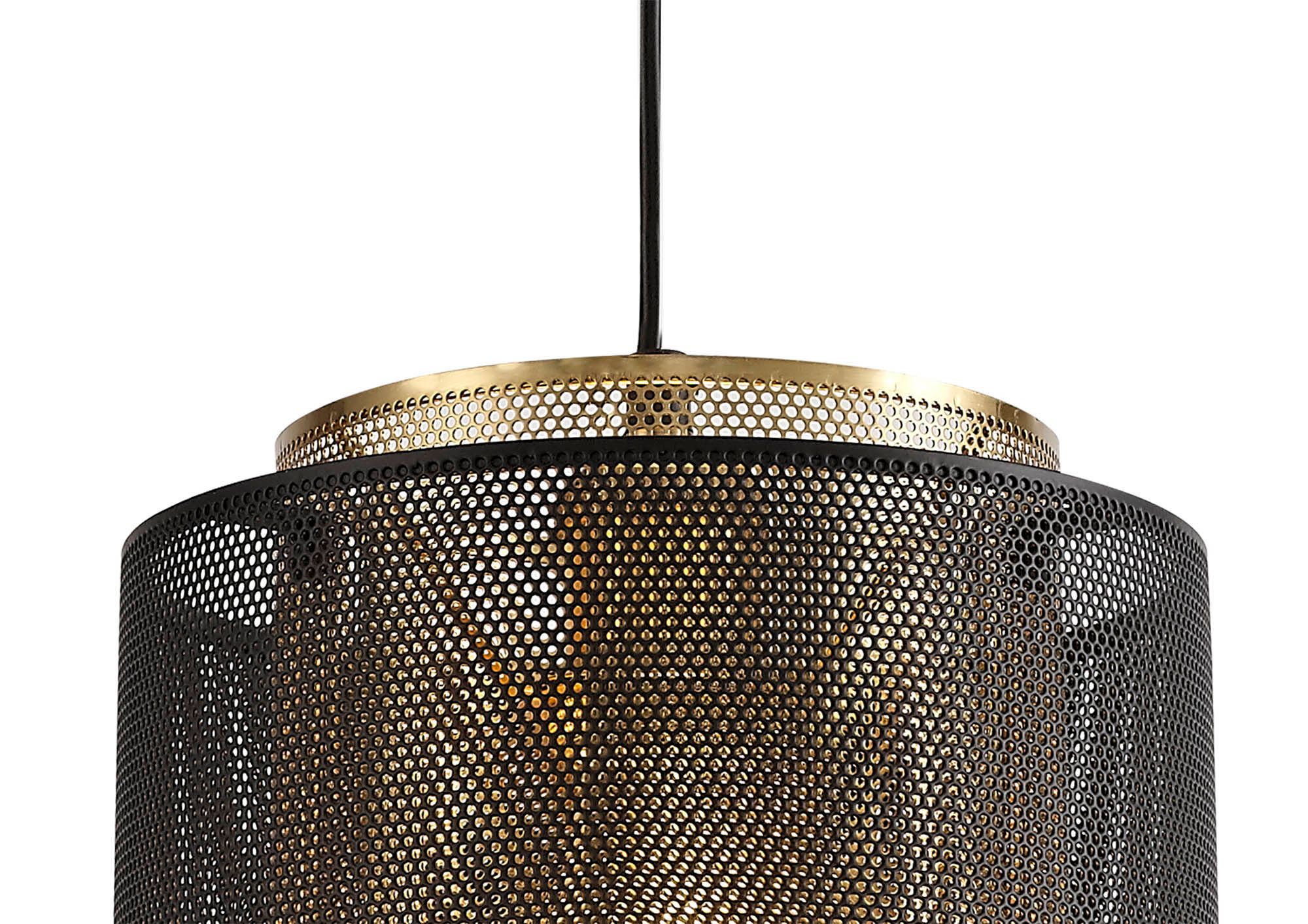 Tingr Single Small/Large Pendant, 1 Light Adjustable E27, Matt Black/Satin Gold
