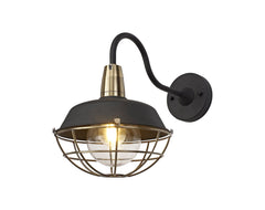 Lekshi Wall Lamp, 1 Light E27, IP65, Matt Black/Antique Brass, 2yrs Warranty