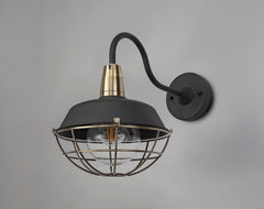 Lekshi Wall Lamp, 1 Light E27, IP65, Matt Black/Antique Brass, 2yrs Warranty