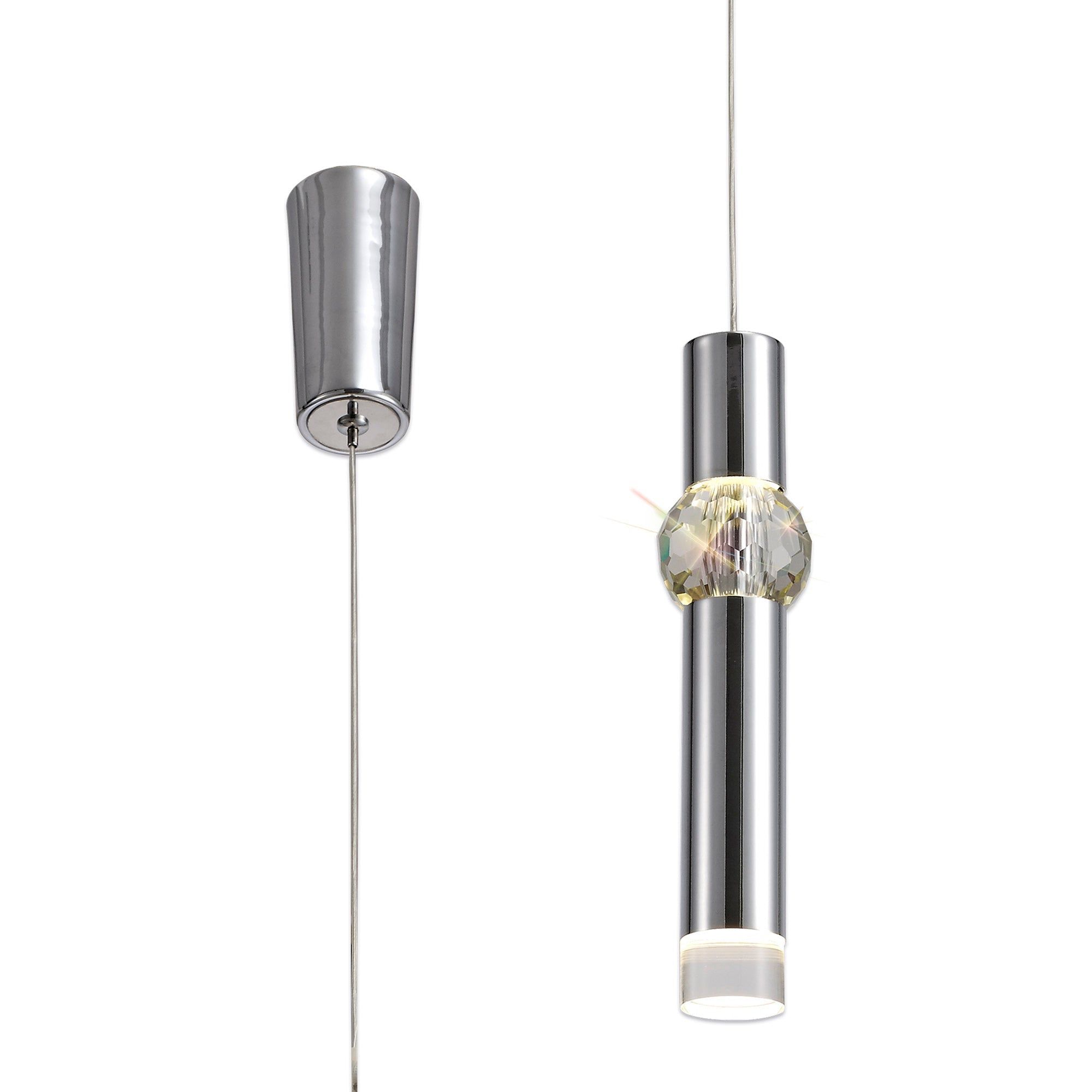 Shimsre 1 Light Pendant, 1 x 5W LED, 3000K, 118lm, Polished Chrome, 3yrs Warranty