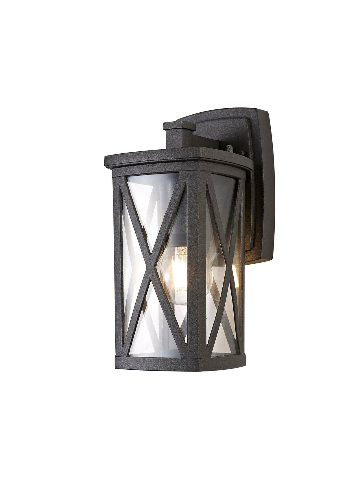 Loco Down Criss Cross Wall Lamp, 1 x E27, IP54, Anthracite/Clear Glass, 2yrs Warranty