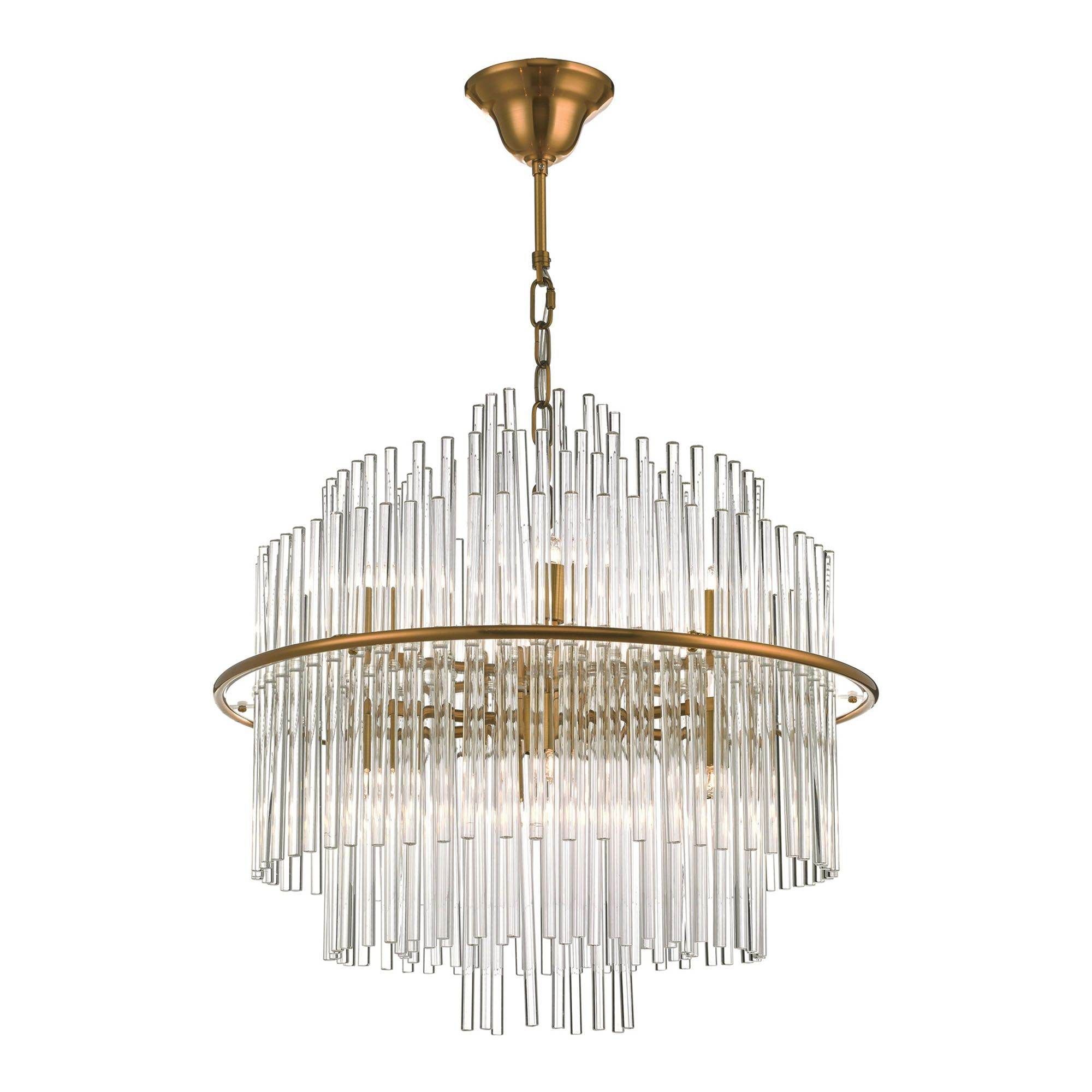Dar Lukas 13 Light Fitting Brushed Antique Gold And Clear Glass/Pendant Polished Chrome Glass - Cusack Lighting