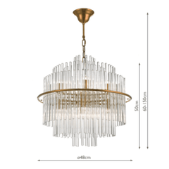 Dar Lukas 13 Light Fitting Brushed Antique Gold And Clear Glass/Pendant Polished Chrome Glass - Cusack Lighting