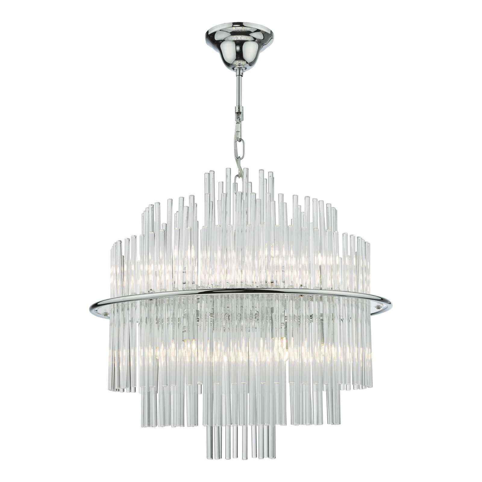 Dar Lukas 13 Light Fitting Brushed Antique Gold And Clear Glass/Pendant Polished Chrome Glass