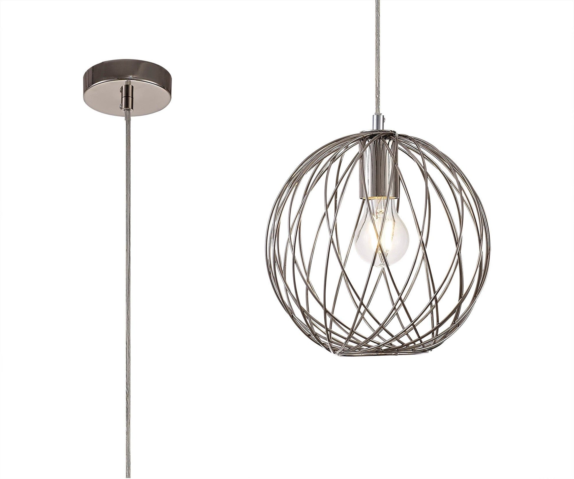 Sahib Curved Cylinder, Sphere Pendant, Sphere Pendant Pendant, 1 x E27, Polished Nickel