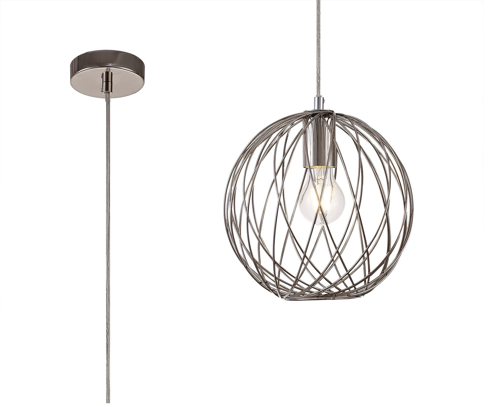 Sahib Curved Cylinder, Sphere Pendant, Sphere Pendant Pendant, 1 x E27, Polished Nickel