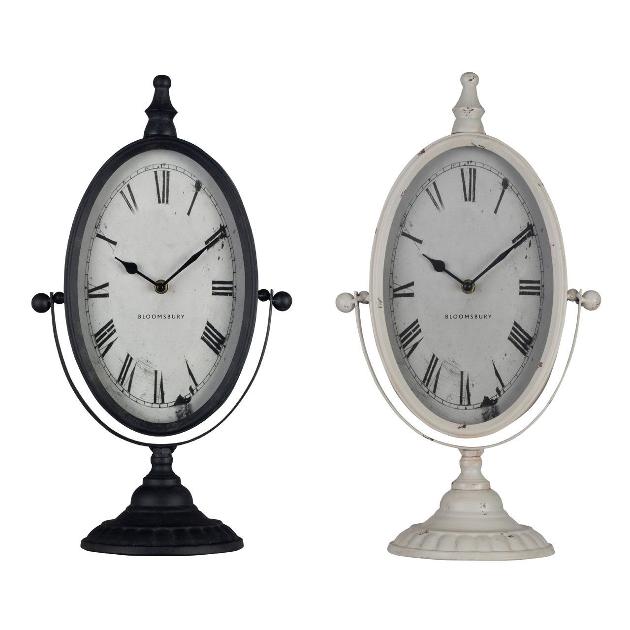Mantel Oval Clock Antique White Metal/Antique Black Metal - Cusack Lighting