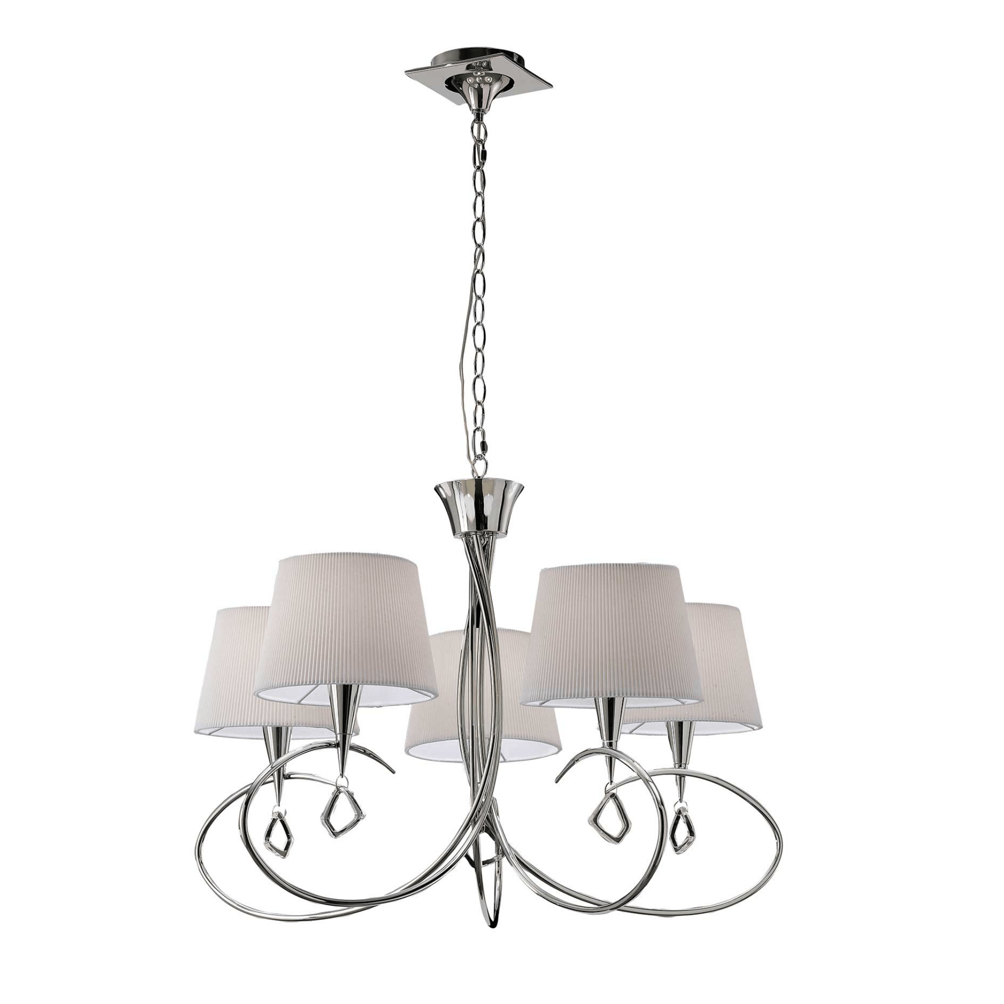 Mara Pendant 5 Light Polished Chrome With Ivory White Shades - Cusack Lighting