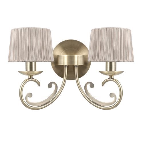Mariann 2 Light Antique Brass Wall Fitting with Shades - Cusack Lighting