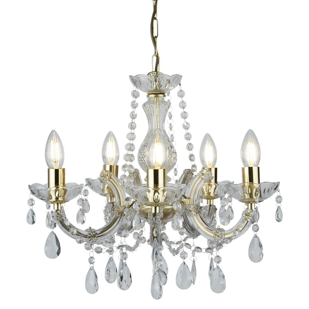 Marie Therese 5Lt Chandelier Ceiling Light - Polished Brass & Crystal Finish - Cusack Lighting