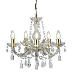 Marie Therese 5Lt Chandelier Ceiling Light - Polished Brass & Crystal Finish - Cusack Lighting