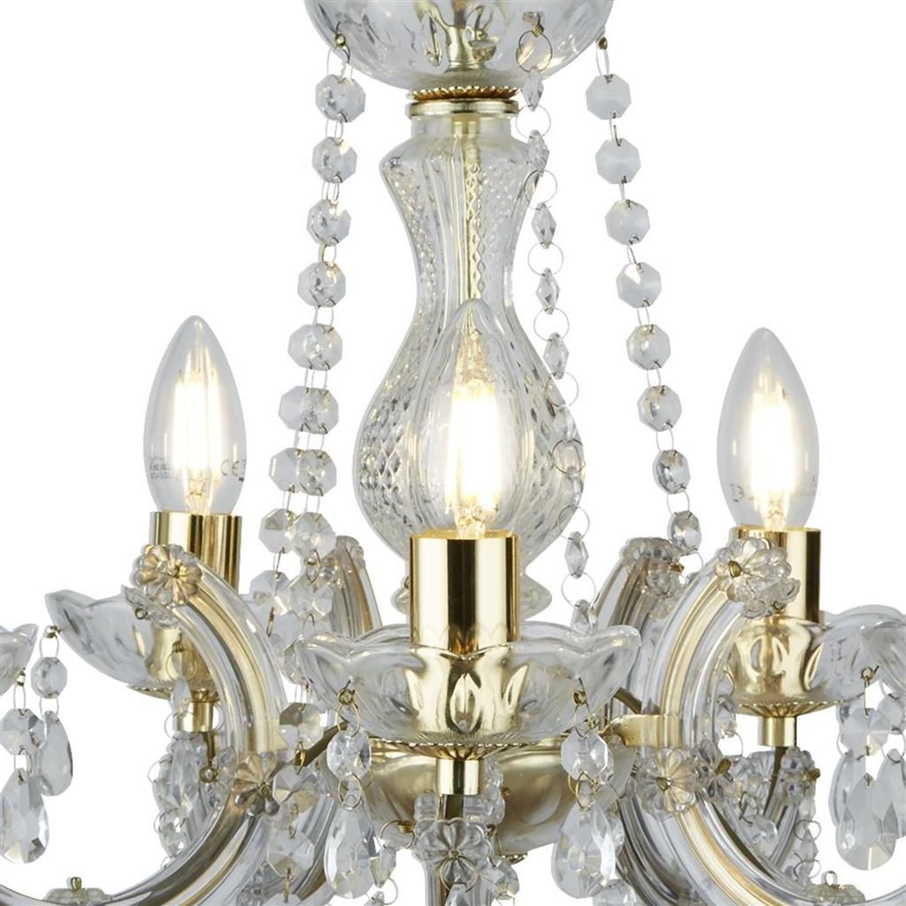 Marie Therese 5Lt Chandelier Ceiling Light - Polished Brass & Crystal Finish - Cusack Lighting