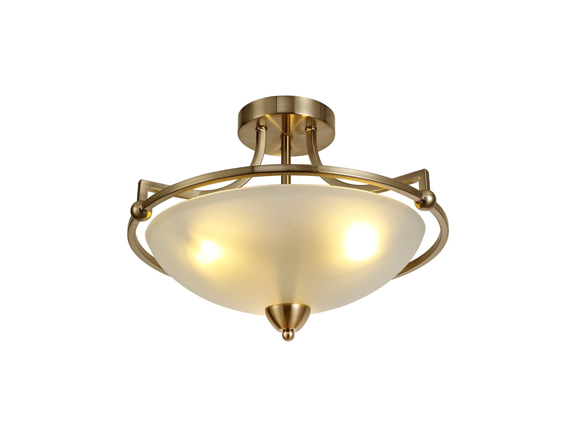 Mario Semi-Flush Ceiling, 3 Light E27, Antique Brass/Frosted Glass