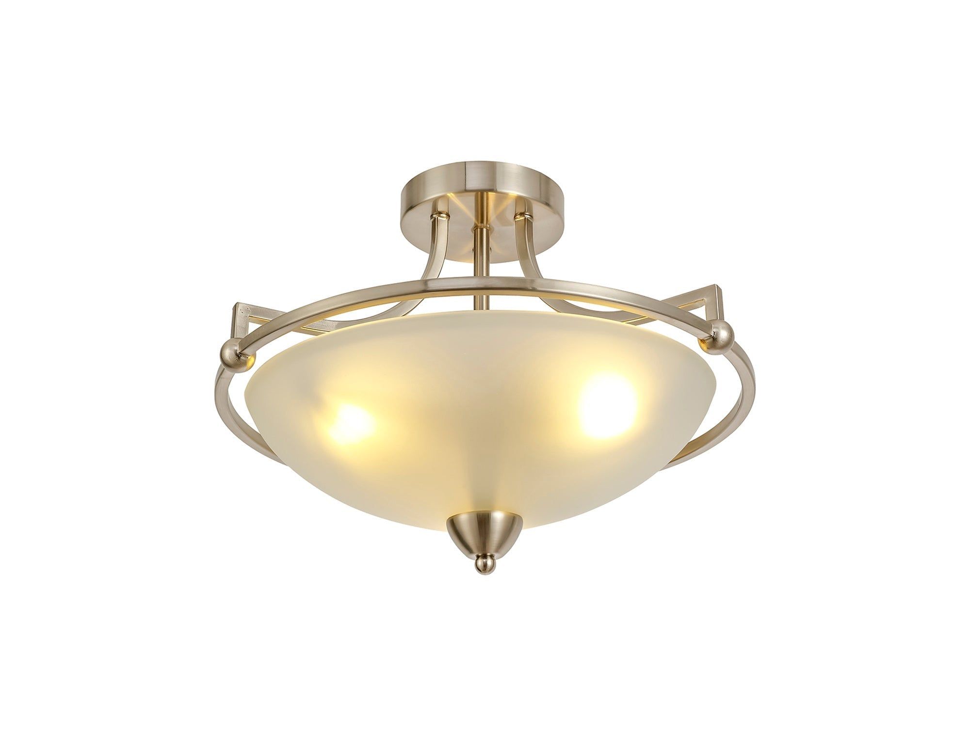 Mario Semi-Flush Ceiling, 3 Light E27, Antique Brass/Frosted Glass