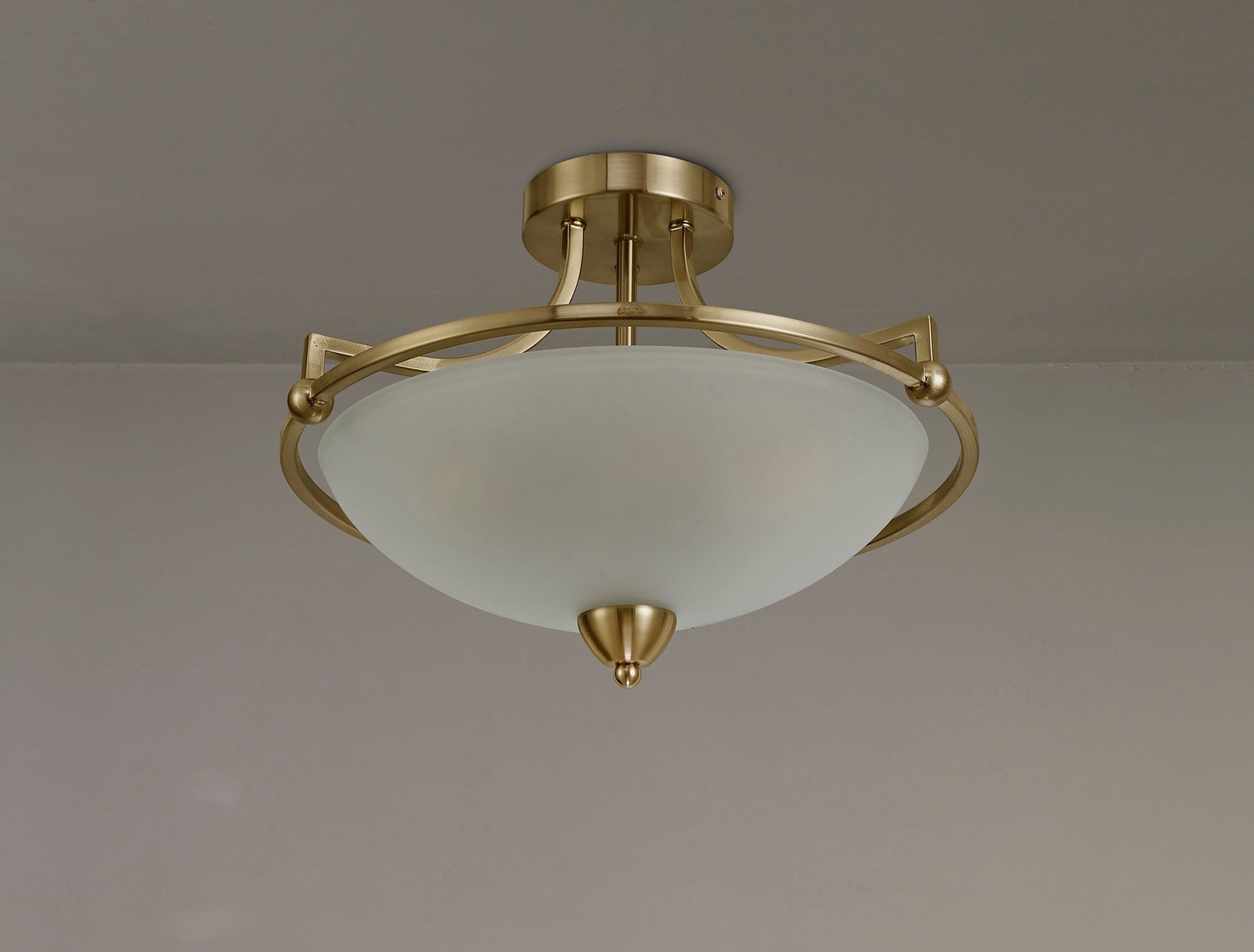 Mario Semi-Flush Ceiling, 3 Light E27, Antique Brass/Frosted Glass