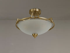 Mario Semi-Flush Ceiling, 3 Light E27, Antique Brass/Frosted Glass