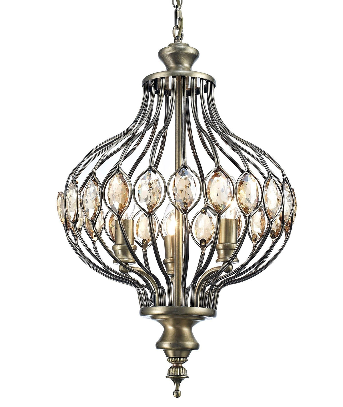 Marisa Single Pendant 3 Light E14 Antique Brass/Amber Crystal