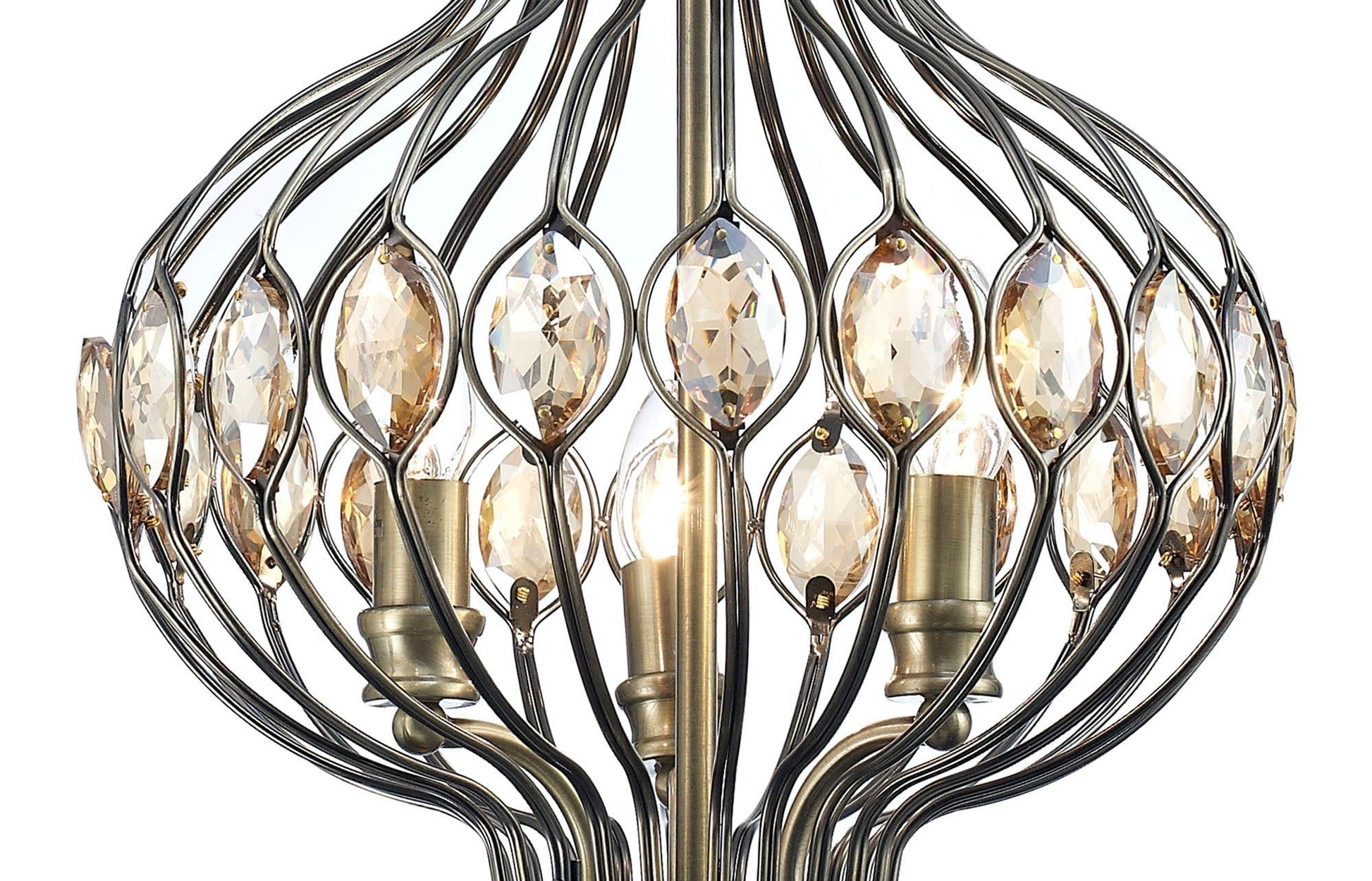 Marisa Single Pendant 3 Light E14 Antique Brass/Amber Crystal