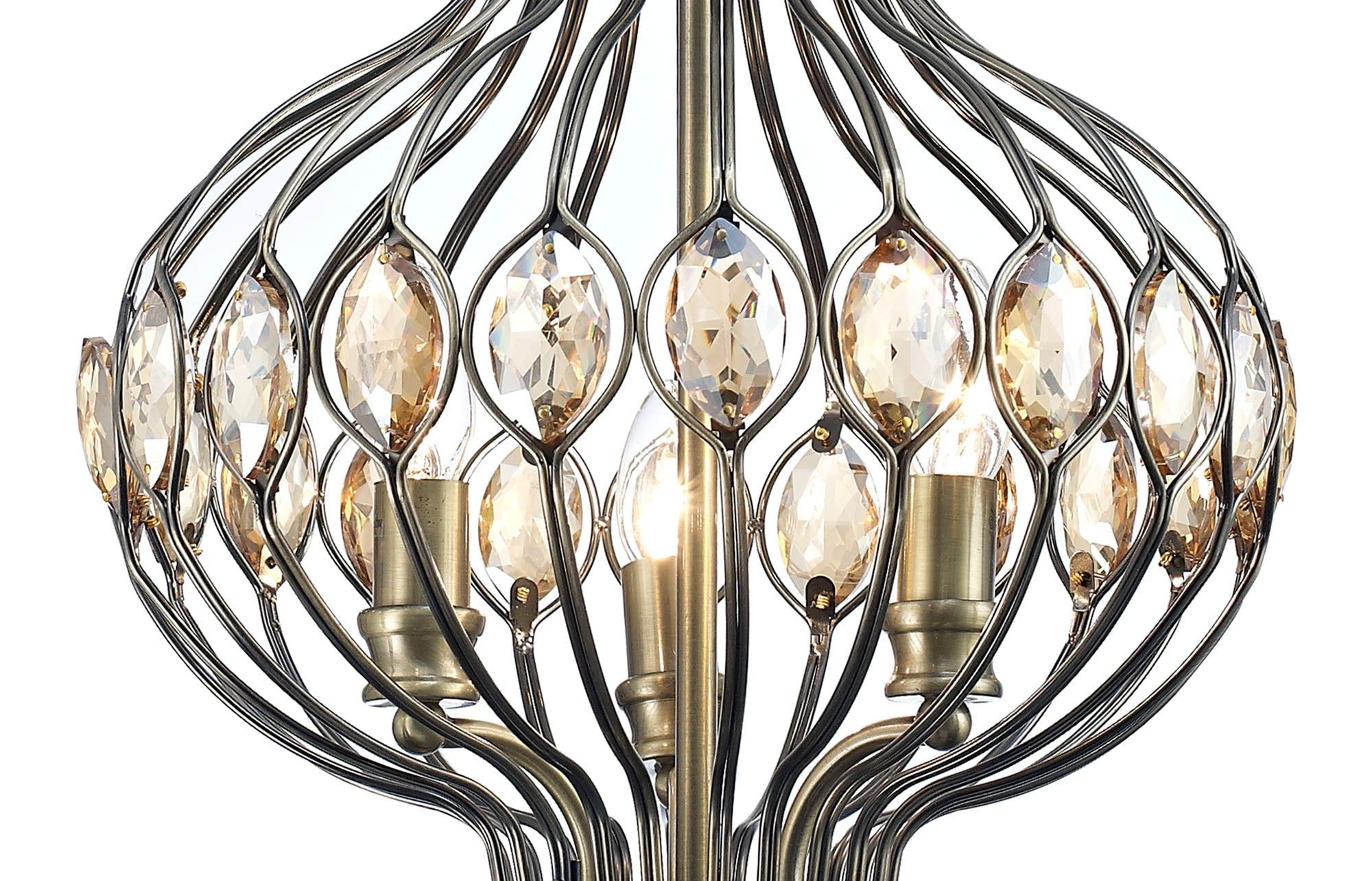 Marisa Single Pendant 3 Light E14 Antique Brass/Amber Crystal