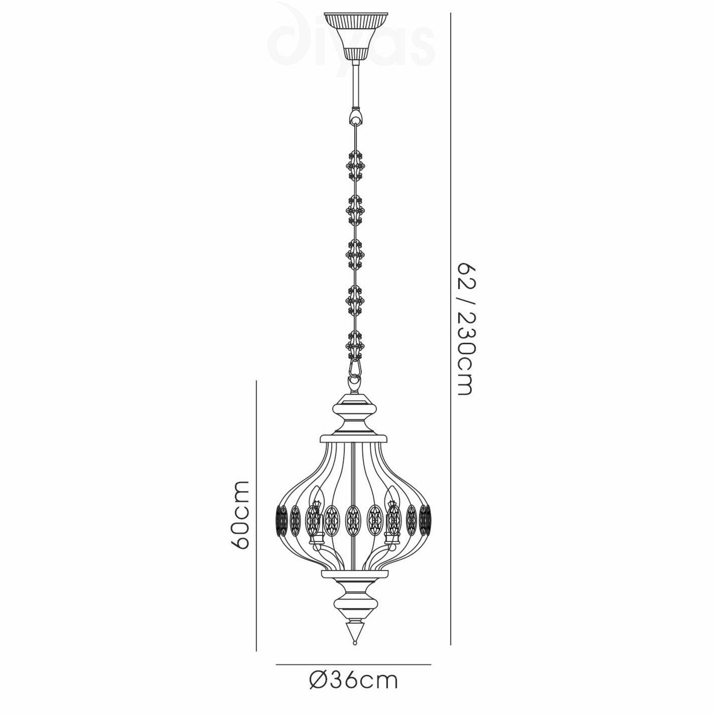 Marisa Single Pendant 3 Light E14 Antique Brass/Amber Crystal